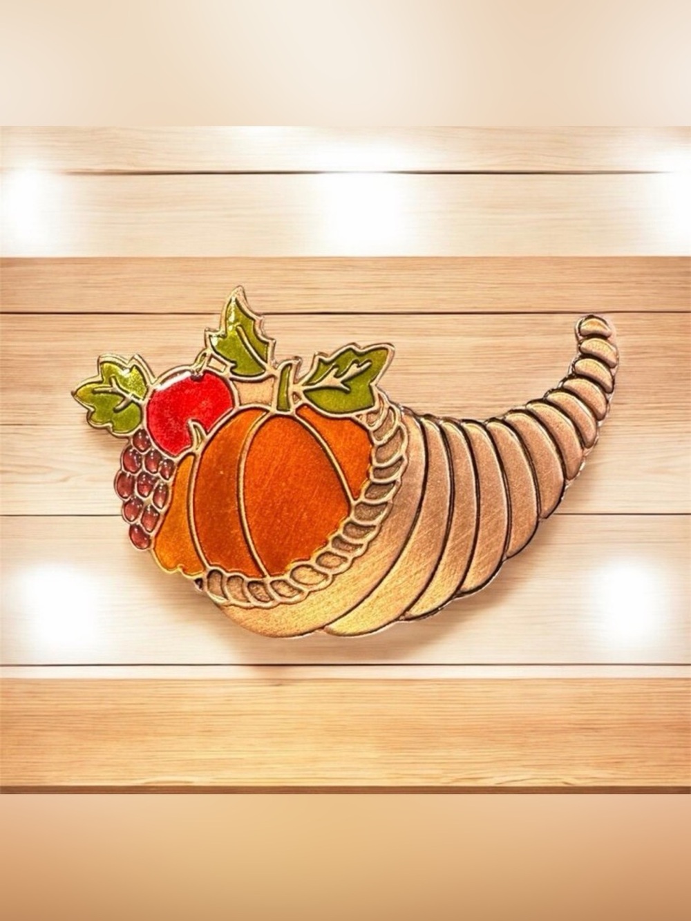 Vintage Hallmark Enamel & Metal Cornucopia Autumn Pin